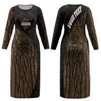 Moriori Kekoru New Zealand Personalised Family Matching Long Sleeve Bodycon Dress and Hawaiian Shirt Kopi Rakau Carving Chatham Islands Map