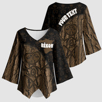 Moriori Kekoru New Zealand Personalised Kimono Sleeve Blouse Kopi Rakau Carving Chatham Islands Map