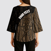 Moriori Kekoru New Zealand Personalised Kimono Sleeve Blouse Kopi Rakau Carving Chatham Islands Map