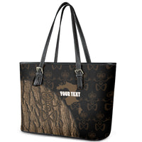 Moriori Kekoru New Zealand Personalised Leather Tote Bag Kopi Rakau Carving Chatham Islands Map