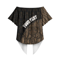 Moriori Kekoru New Zealand Personalised Off Shoulder Wrap Waist Top Kopi Rakau Carving Chatham Islands Map
