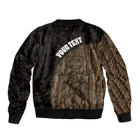 Moriori Kekoru New Zealand Personalised Sleeve Zip Bomber Jacket Kopi Rakau Carving Chatham Islands Map