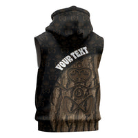 Moriori Kekoru New Zealand Personalised Sleeveless Hoodie Kopi Rakau Carving Chatham Islands Map