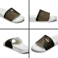 Moriori Kekoru New Zealand Personalised Slide Sandals Kopi Rakau Carving Chatham Islands Map