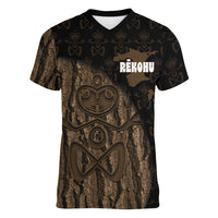 Moriori Kekoru New Zealand Personalised Women V-Neck T-Shirt Kopi Rakau Carving Chatham Islands Map