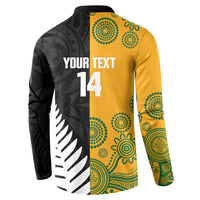 New Zealand Australia Rugby Bledisloe 2026 Custom Button Sweatshirt Champion Trophy Maori Aboriginal Art