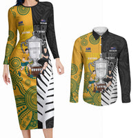 New Zealand Australia Rugby Bledisloe 2026 Custom Couples Matching Long Sleeve Bodycon Dress and Long Sleeve Button Shirt Champion Trophy Maori Aboriginal Art