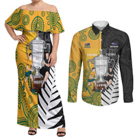 New Zealand Australia Rugby Bledisloe 2026 Custom Couples Matching Off Shoulder Maxi Dress and Long Sleeve Button Shirt Champion Trophy Maori Aboriginal Art