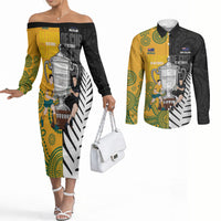 New Zealand Australia Rugby Bledisloe 2026 Custom Couples Matching Off The Shoulder Long Sleeve Dress and Long Sleeve Button Shirt Champion Trophy Maori Aboriginal Art