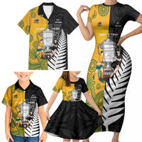 New Zealand Australia Rugby Bledisloe 2026 Custom Family Matching Short Sleeve Bodycon Dress and Hawaiian Shirt Champion Trophy Maori Aboriginal Art