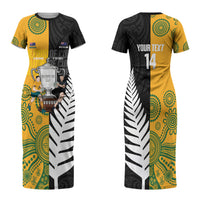 New Zealand Australia Rugby Bledisloe 2026 Custom Family Matching Short Sleeve Bodycon Dress and Hawaiian Shirt Champion Trophy Maori Aboriginal Art