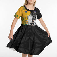 New Zealand Australia Rugby Bledisloe 2026 Custom Kid Short Sleeve Dress Champion Trophy Maori Aboriginal Art