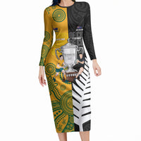 New Zealand Australia Rugby Bledisloe 2026 Custom Long Sleeve Bodycon Dress Champion Trophy Maori Aboriginal Art