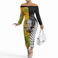 New Zealand Australia Rugby Bledisloe 2026 Custom Off The Shoulder Long Sleeve Dress Champion Trophy Maori Aboriginal Art