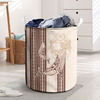 Swimming With Humpback Whales Season Tonga Laundry Basket Tongan Tofuaa Ngatu Pattern Brown