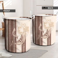 Swimming With Humpback Whales Season Tonga Laundry Basket Tongan Tofuaa Ngatu Pattern Brown