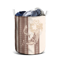 Swimming With Humpback Whales Season Tonga Laundry Basket Tongan Tofuaa Ngatu Pattern Brown