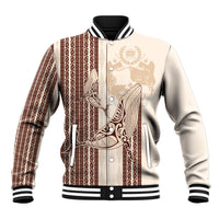 Swimming With Humpback Whales Season Tonga Baseball Jacket Tongan Tofuaa Ngatu Pattern Brown
