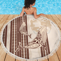 Swimming With Humpback Whales Season Tonga Beach Blanket Tongan Tofuaa Ngatu Pattern Brown