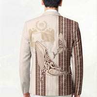 Swimming With Humpback Whales Season Tonga Blazer Tongan Tofuaa Ngatu Pattern Brown