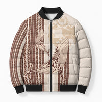 Swimming With Humpback Whales Season Tonga Bomber Puffer Jacket Tongan Tofuaa Ngatu Pattern Brown