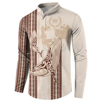 Swimming With Humpback Whales Season Tonga Button Sweatshirt Tongan Tofuaa Ngatu Pattern Brown