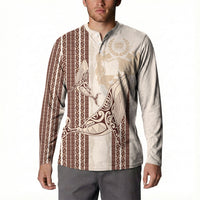 Swimming With Humpback Whales Season Tonga Button Sweatshirt Tongan Tofuaa Ngatu Pattern Brown
