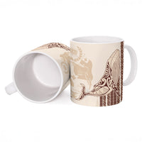 Swimming With Humpback Whales Season Tonga Ceramic Mug Tongan Tofuaa Ngatu Pattern Brown
