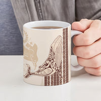 Swimming With Humpback Whales Season Tonga Ceramic Mug Tongan Tofuaa Ngatu Pattern Brown