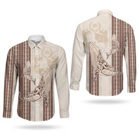Swimming With Humpback Whales Season Tonga Couples Matching Off Shoulder Maxi Dress and Long Sleeve Button Shirt Tongan Tofuaa Ngatu Pattern Brown