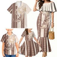 Swimming With Humpback Whales Season Tonga Family Matching Mermaid Dress and Hawaiian Shirt Tongan Tofuaa Ngatu Pattern Brown