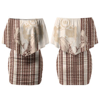 Swimming With Humpback Whales Season Tonga Family Matching Off Shoulder Short Dress and Hawaiian Shirt Tongan Tofuaa Ngatu Pattern Brown