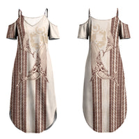 Swimming With Humpback Whales Season Tonga Family Matching Summer Maxi Dress and Hawaiian Shirt Tongan Tofuaa Ngatu Pattern Brown