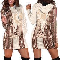 Swimming With Humpback Whales Season Tonga Hoodie Dress Tongan Tofuaa Ngatu Pattern Brown