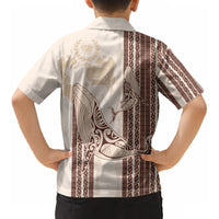Swimming With Humpback Whales Season Tonga Kid Hawaiian Shirt Tongan Tofuaa Ngatu Pattern Brown