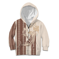 Swimming With Humpback Whales Season Tonga Kid Hoodie Tongan Tofuaa Ngatu Pattern Brown