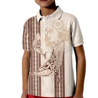Swimming With Humpback Whales Season Tonga Kid Polo Shirt Tongan Tofuaa Ngatu Pattern Brown