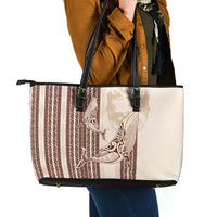 Swimming With Humpback Whales Season Tonga Leather Tote Bag Tongan Tofuaa Ngatu Pattern Brown