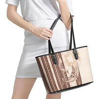 Swimming With Humpback Whales Season Tonga Leather Tote Bag Tongan Tofuaa Ngatu Pattern Brown