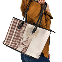 Swimming With Humpback Whales Season Tonga Leather Tote Bag Tongan Tofuaa Ngatu Pattern Brown