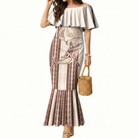 Swimming With Humpback Whales Season Tonga Mermaid Dress Tongan Tofuaa Ngatu Pattern Brown