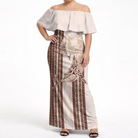 Swimming With Humpback Whales Season Tonga Off Shoulder Maxi Dress Tongan Tofuaa Ngatu Pattern Brown