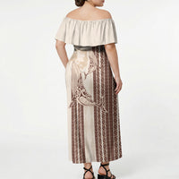 Swimming With Humpback Whales Season Tonga Off Shoulder Maxi Dress Tongan Tofuaa Ngatu Pattern Brown
