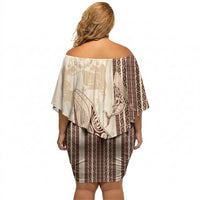 Swimming With Humpback Whales Season Tonga Off Shoulder Short Dress Tongan Tofuaa Ngatu Pattern Brown