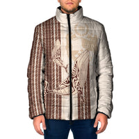 Swimming With Humpback Whales Season Tonga Padded Jacket Tongan Tofuaa Ngatu Pattern Brown