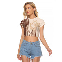 Swimming With Humpback Whales Season Tonga Raglan Cropped T Shirt Tongan Tofuaa Ngatu Pattern Brown
