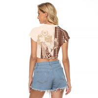 Swimming With Humpback Whales Season Tonga Raglan Cropped T Shirt Tongan Tofuaa Ngatu Pattern Brown