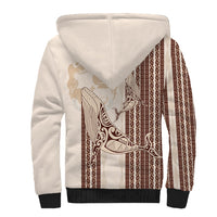 Swimming With Humpback Whales Season Tonga Sherpa Hoodie Tongan Tofuaa Ngatu Pattern Brown
