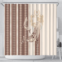 Swimming With Humpback Whales Season Tonga Shower Curtain Tongan Tofuaa Ngatu Pattern Brown
