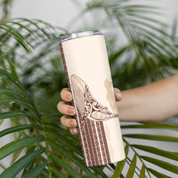 Swimming With Humpback Whales Season Tonga Skinny Tumbler Tongan Tofuaa Ngatu Pattern Brown